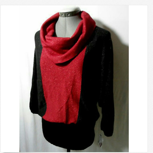 Nwt STYLE&CO. Cowl Sweater Top M Red Black panels - Picture 2 of 5